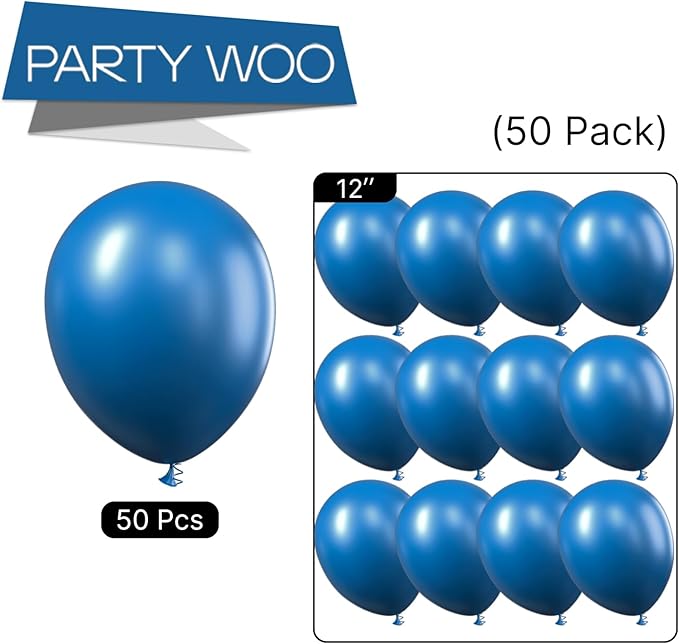 PartyWoo Dusty Blue Balloons 50 pcs 12 Inch Matte Dark Boho Blue Balloons for Graduation Baby Shower Gender Reveal Under the Sea New Born Birthday Party Decorations Blue-F58