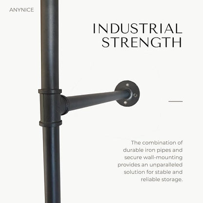 Industrial Pipe Clothing Rack, Heavy Duty Wall Mounted Clothes Rack, Retail Display Hanging Garment Rod for Laundry Rooms, Closet Storage 14.6x110x82.7 Inches, Model K07