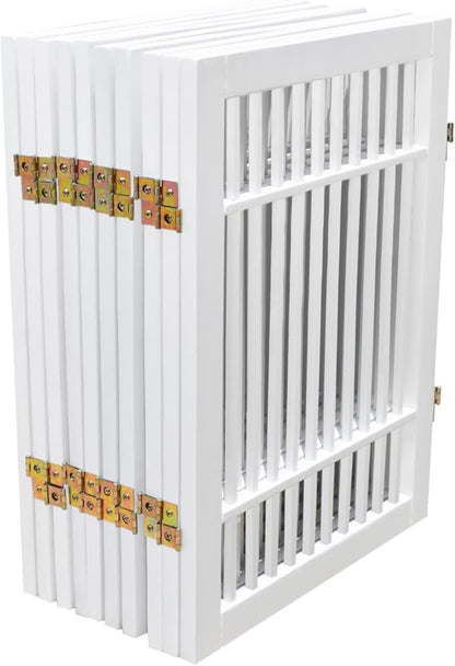 Pet Dog Gate Strong and Durable Freestanding Folding Acacia Hardwood Portable Wooden Fence Indoors or Outdoors by Urnporium (White Pet Gate, 10 Panel 24" Tall)