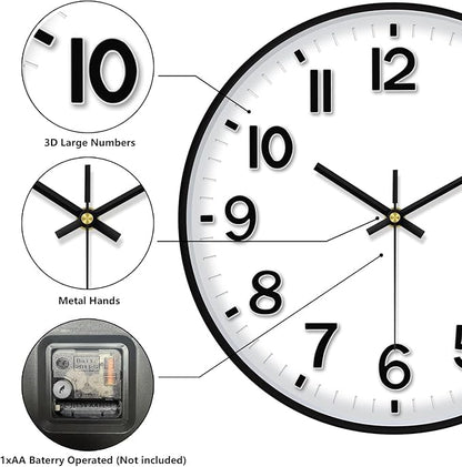 Wall Clocks Battery Operated, 12 Inch Non Ticking Digital Wall Clock, Silent Analog Clock for Bedroom Living Room Kitchen Office Gym Classroom Decor, Large Number Clocks for Seniors Elderly