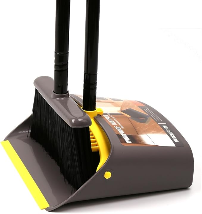 TreeLen Broom with Dustpan Combo Set,Stand up Dust Pans with Long Handle 40"/52" Broom and Dustpan Set for Home Kitchen Shop Indoor Commercial Heady Duty Upright Lobby Dustpan