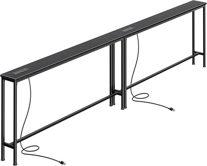 SUPERJARE 110.2 Inch Sofa Table with Power Outlets and USB-C Ports, 5.9 Inch Narrow Console Tables, Entryway Hallway Couch Tables with Storage, Behind Sofa, Small Spaces, Living Room, Black