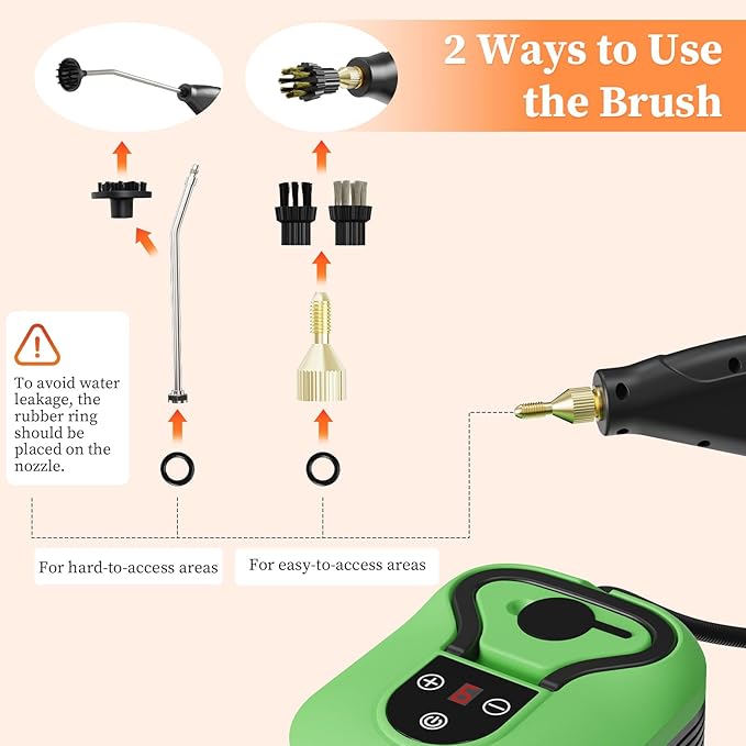 Steam Cleaner, Handheld Steam Cleaner for Home Car Furniture Bathroom, 2500W High Pressure Steam Cleaner, 1.2L Water Capacity, 6 Adjustable Speeds, 4 Brush Heads, Steamer for Cleaning (Green)