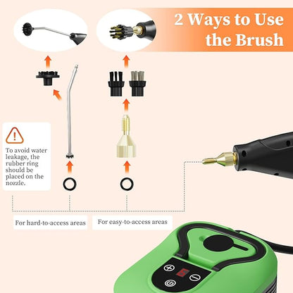 Steam Cleaner, Handheld Steam Cleaner for Home Car Furniture Bathroom, 2500W High Pressure Steam Cleaner, 1.2L Water Capacity, 6 Adjustable Speeds, 4 Brush Heads, Steamer for Cleaning (Green)