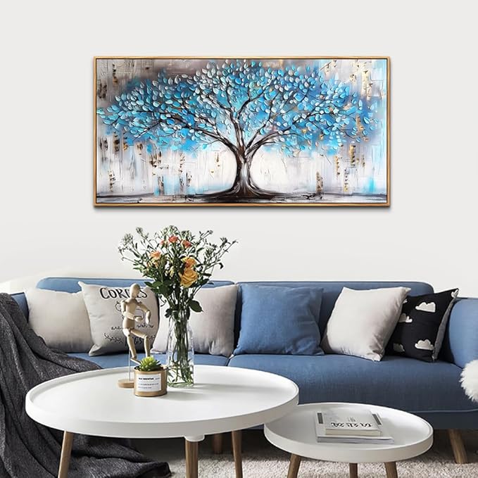 Wapluam Canvas Wall Art For Office Large Panoramic Tree Landscape Abstract Wall Paintings Living Room Wall Decorations Bedroom Decor Wood Framed Prints Textured Pictures Artwork Modern Hotel Decor