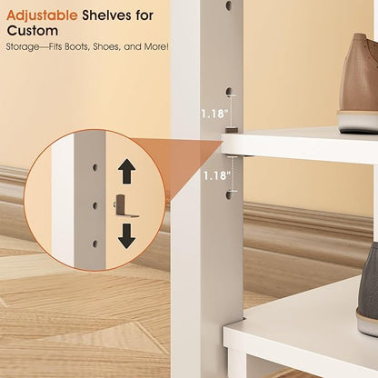 Shoe Rack Bench Seat Rubberwood 3-Tier Wooden Storage Bench 550lbs Compact Mid-Century Modern Design for Entryway, Hallway, Closet, Front Door Entrance, Foyer