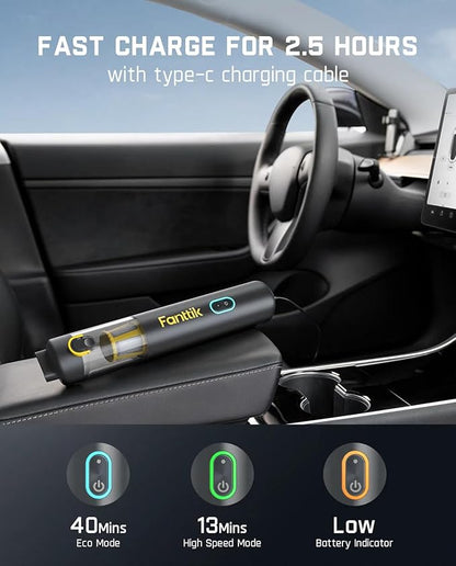 Fanttik Slim V8 APEX Car Vacuum, 4-in-1 Portable Mini Cordless Vacuum with 19000pa Suction Power, Type-C Charge, 2 Suction Modes, Handheld Vacuum for Small Jobs, Car, Office Desk, Keyboards (Gray)