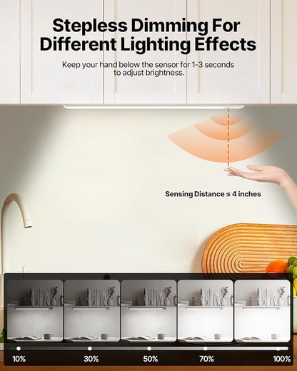 16 Inch Under Cabinet Light, Hand Wave Sensor 83 LED Indoor Cabinet Lighting, USB Rechargeable Cordless Closet Light, Stepless Dimming Under Counter Light for Kitchen, Shelves, Bedroom, 2 Pack