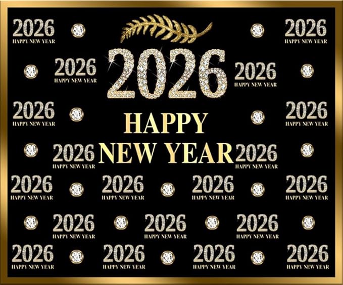 Happy New Year Backdrop 10x8ft Fabric 2026 New Year Party Decoration Backdrop NYE Backdrops for Photography