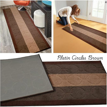 Washable Custom Size Runner Rug Circles Abstract Design Extra Long Runner Rugs for Hallways 26 Inch Wide x Pick Your Size by Feet Slip Skid Resistant Rubber Back (Circle Brown, 2 ft x 26 in)