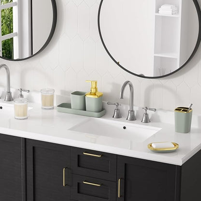 Sage Green Bathroom Set - 24PC Bathroom Sets with Shower Curtain and Rugs, Sage Green Bathroom Accessories Set with Press-on Lid Bathroom Trash Can, Soap Dispenser