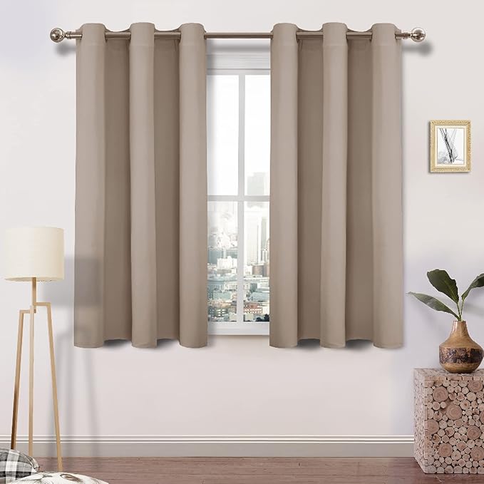 DWCN Blackout Curtains for Living Room, Thermal Insulated Room Darkening Window Treatment, Solid Light Blocking Drapes for Bedroom - 42 x 45 Inch Length, 2 Panels, Camel