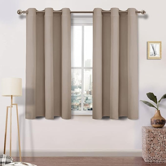 DWCN Blackout Curtains for Living Room, Thermal Insulated Room Darkening Window Treatment, Solid Light Blocking Drapes for Bedroom - 42 x 45 Inch Length, 2 Panels, Camel
