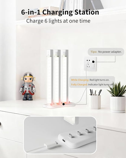 12-Pack Under Cabinet Lighting with 2 Charging Stations, 8-in Rechargeable Motion Sensor Light Indoor, 3 Color Dimmable Closet Light, USB Stick on LED Magnetic Under Counter Lights for Kitchen