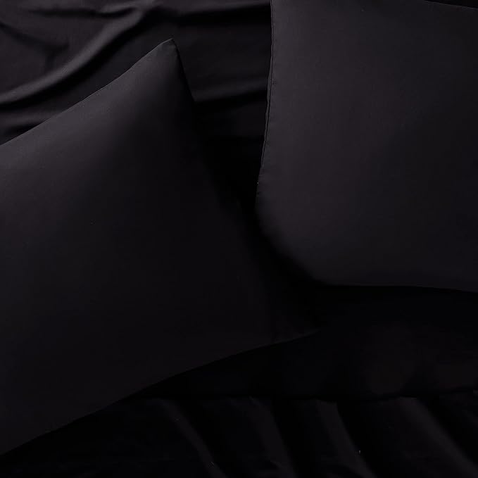 Serta Simply Clean Super Soft Hypoallergenic Stain Resistant Deep Pocket 4 Pieces Solid Bed Sheet Set, Queen, Black