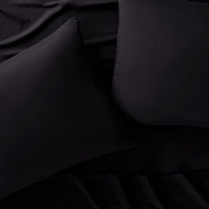 Serta Simply Clean Super Soft Hypoallergenic Stain Resistant Deep Pocket 4 Pieces Solid Bed Sheet Set, Queen, Black