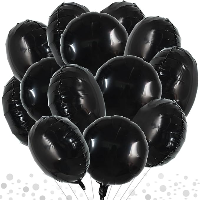 TONIFUL 30Pcs 18 Inch Large Black Round Shape Foil Balloons Big Black Circle Helium Mylar Ballons for New Year Halloween Chrismas Birthday Wedding Baby Shower Anniversary Engagement Party