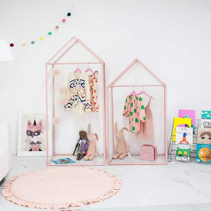 PETITE MAISON Kids Closet - Dress up Clothing Garmet Rack, Hanging Costume Organizer with Cute House Frame, Handmade Premium Quality, 25" x 17" x 59", Aluminium Super-Light, Large Pink