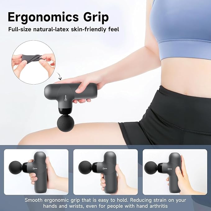 Mini Massage Gun ,Percussion Deep Tissues Muscle Massager, Silicone Material Removable and Washable, Suitable for People with Hyperhidrosis, with 6 Massage Heads 4 Speeds, best gift for her/him