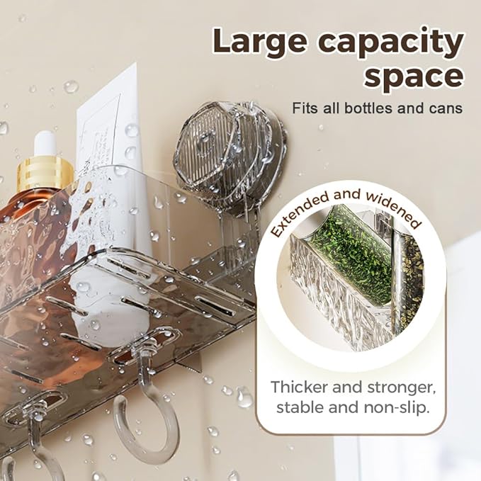 Corrugated Suction Cup Storage Holder, 2026 New Movable Shower Shelf Suction Cup,Shower Caddy Large Capacity Bathroom Organizer,No-Drill Wall-Mounted Storage Shelf (Gray)
