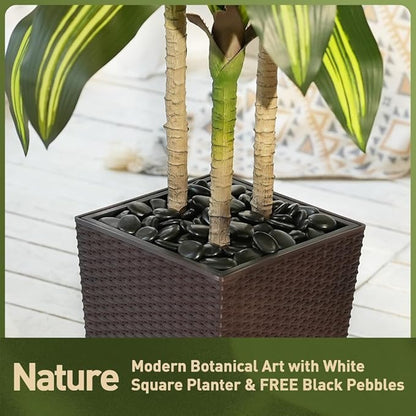 Artificial Dracaena Tree 5FT - UV Resistant Faux Tree with Large Taper Planter & Pebbles - Tall Fake Plants Indoor & Outdoor, Potted Floor Plant for Home Living Room Porch Decor, VN127