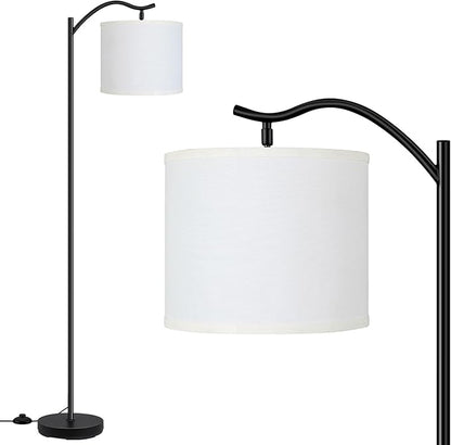 BoostArea Modern LED Arched Floor Lamp with Natural Linen Shade, 3 Brightness Levels, E26 Socket, Footswitch, 63-inch Tall, White