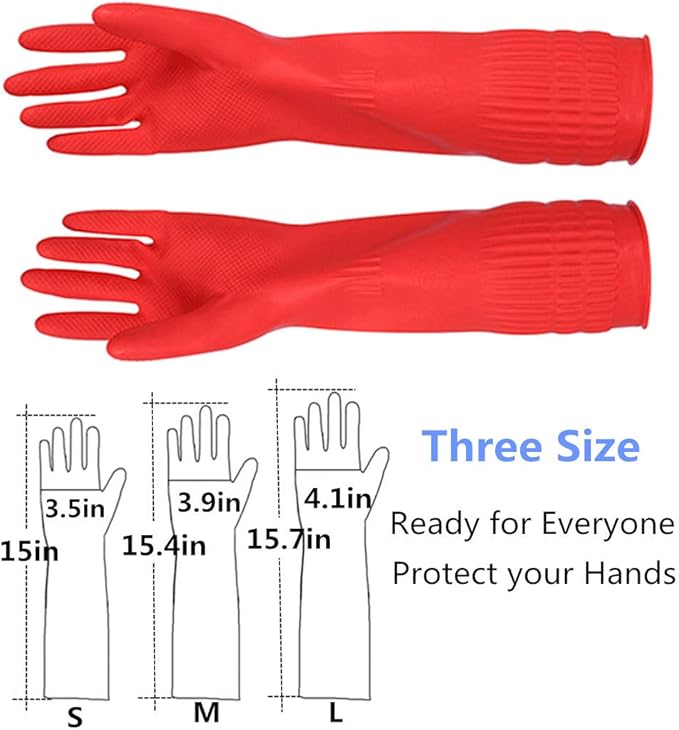 Rubber Cleaning Gloves Kitchen Dishwashing Glove 3-Pairs,Waterproof Reuseable.(Large)