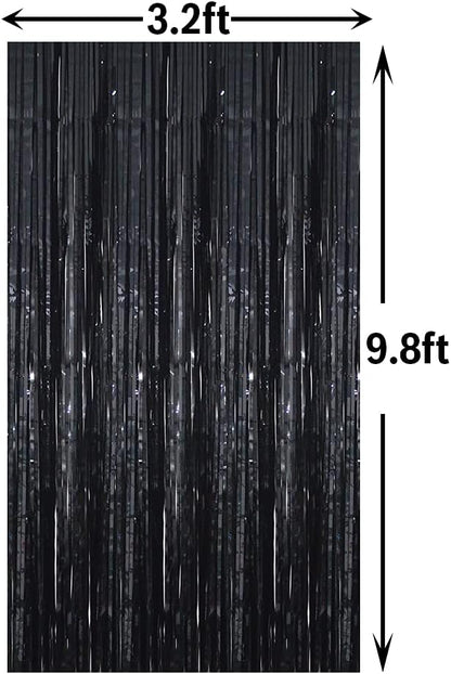 GOER 3.2 ft x 9.8 ft Metallic Tinsel Foil Fringe Curtains Party Photo Backdrop Party Streamers for Halloween,Birthday,Graduation,New Year Eve Decorations Wedding Decor (5 Packs,Black)