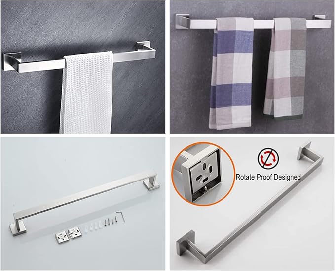 20 Inch Towel Bar for Bathroom 12/16/20/24/28/32/36 Inch Kitchen Towel Holder Brushed Nickel Towel Rod Wall Mounted SUS304 Rustproof Towel Rack Modern Square Design (1, Brushed Nickel, 20 Inch)