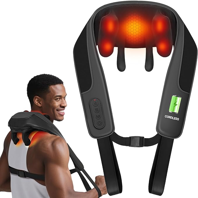 CooCoCo Upgraded Cordless Neck Massager - FSA Eligible, Back Massager for Pain Relief Deep Tissue,Shoulder Massager with Heat,6D Shiatsu Kneading,HSA Electric Rechargeable Massager,Gifts for Men Women