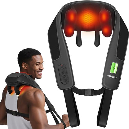 CooCoCo Upgraded Cordless Neck Massager - FSA Eligible, Back Massager for Pain Relief Deep Tissue,Shoulder Massager with Heat,6D Shiatsu Kneading,HSA Electric Rechargeable Massager,Gifts for Men Women