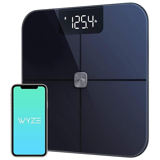 Wyze Smart Scale, Scale for Body Weight, Digital Bathroom Scale for Body Fat, BMI, and Heart Rate, Body Composition Analyzer with App, Batteries Included, Bluetooth, 400 lb, Black