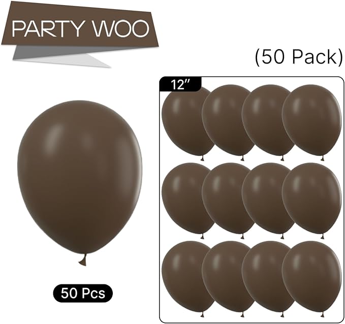 PartyWoo Dark Brown Balloons 50 pcs 12 Inch Brown Boho Neutral Coffee Latex Helium Balloons for Wedding Baby Shower Gender Reveal Graduation Safari Woodland Birthday Party Decorations Brown-F20