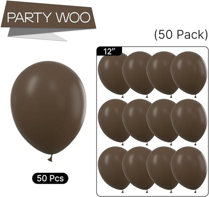 PartyWoo Dark Brown Balloons 50 pcs 12 Inch Brown Boho Neutral Coffee Latex Helium Balloons for Wedding Baby Shower Gender Reveal Graduation Safari Woodland Birthday Party Decorations Brown-F20