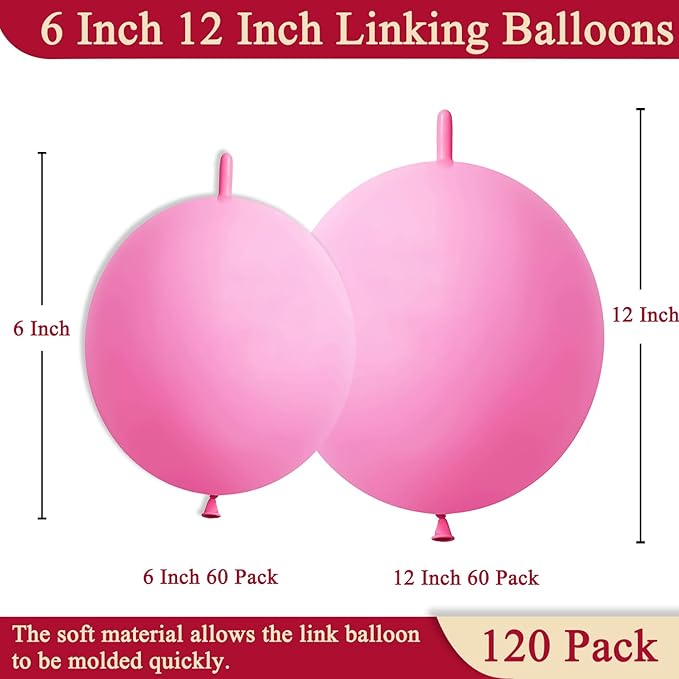 Pink Link Balloons 6 Inch 12 Inch 120 Pcs Latex Linking Balloons for Birthday Wedding Party Festival Decorations