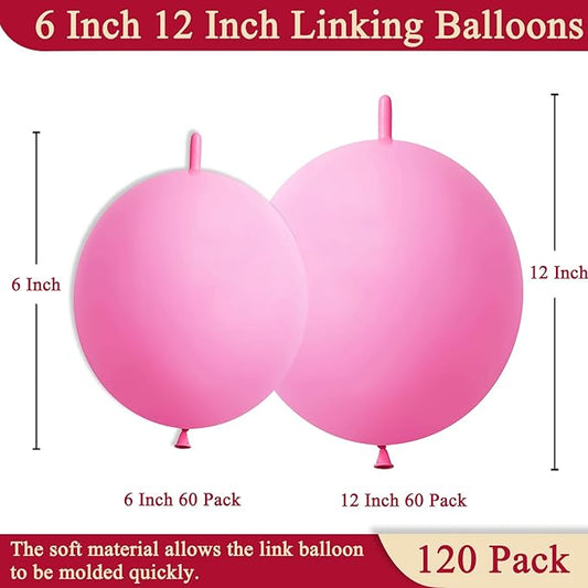 Pink Link Balloons 6 Inch 12 Inch 120 Pcs Latex Linking Balloons for Birthday Wedding Party Festival Decorations
