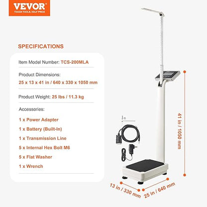 VEVOR Medical Digital Scale, Professional Physician Scale for Weight Height, Multi-Function Medical Physician Scale with Built-in Height Rod, 2 Unit (kg/lb), BMI for Home Hospital Gym, 660LBS Capacity
