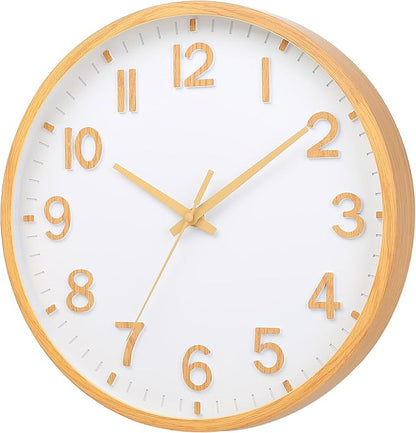 Wall Clocks Battery Operated 10 inch Modern Wall Clock,Silent Non Ticking Wall Clock for Living Room Bedroom Kitchen Office Classroom Decor (Wood Grain Yellow White)