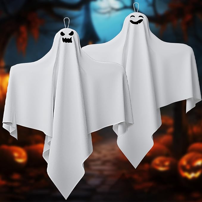 31 Inch Halloween Hanging Ghosts Decoration Outdoor Indoor, Cute Flying White Ghost Decor for Home Halloween Party, Porch, Yard, Garden, Spooky Stuff Props (2 PCS Ghost)