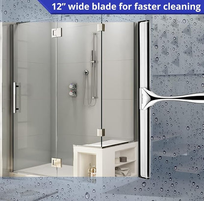 HOME SO 12” Shower Squeegee in Chrome Finish; Effective Rubber Blade Squeegee for Windows, Glass Shower Doors, Car Windshield, Mirrors, Tile Walls, Kitchen Surfaces and More