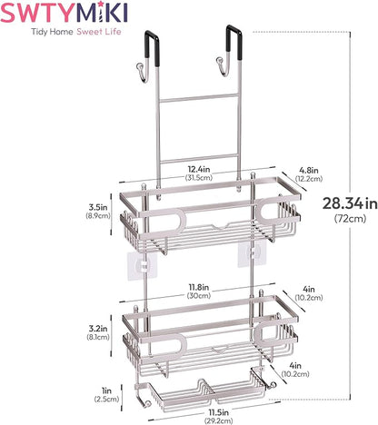 SWTYMIKI Over The Door Shower Caddy - Stainless Steel Hanging Shower Organizer With Soap Holder & 16 Hooks No Drilling Hanging Caddy Over Door To Organize Bathroom Essentials, Sand Nickel