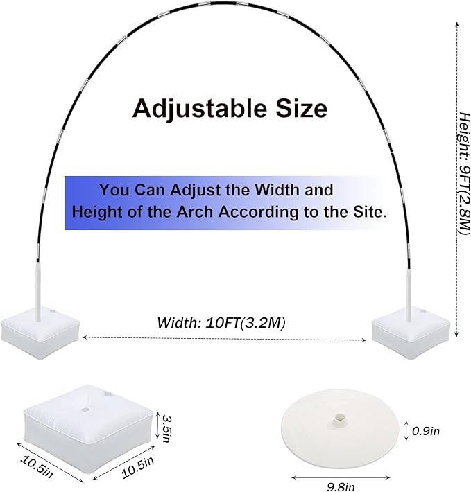 Balloon Arch, Innovation Large Sturdy Balloon Arch Kit,10Ft Wide & 9FT Tall Adjustable Balloon Stand with Water Fillable Bases, Manual Pump - for Wedding, Birthday, Baby Shower, Graduation