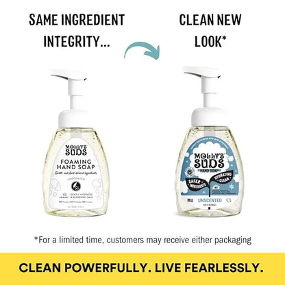 Molly's Suds Foaming Hand Soap - Made with Aloe and Coconut Oil | Moisturizing Hand Wash | Clean Ingredients, Infused with Essential Oils | Unscented - 8.25 Oz (Pack of 3)