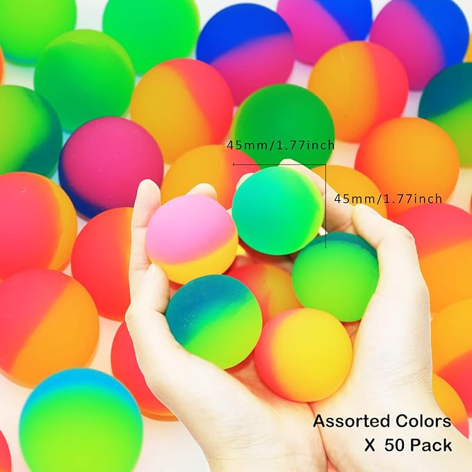 50 Frosty Bouncy Balls - ICY Bounce Bulk Pack, 45mm/1.7 inch Rubber Balls, Hi-Bounce, Assorted Colors, Boys & Girls Birthday Party Favors & Carnival Prizes