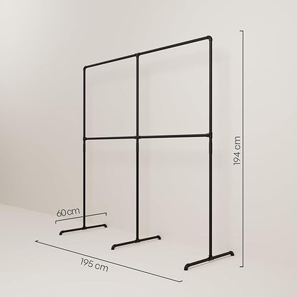 pamo Industrial Design garment rack - LAS 2 Black - freestanding Coat Rack for Walk-In Wardrobe Wall I Clothes Rack Made of Black Sturdy Pipes freestanding from Water Pipe