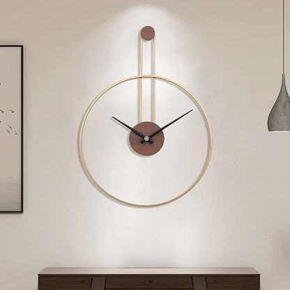 YISITEONE Large Decorative Wall Clock for Living Room,Metal & Walnut Dial Home Decor Silent Non Ticking Lightweight Clocks for Bedroom, Study, Office Decorations, 28.7''×21.6'',Gold