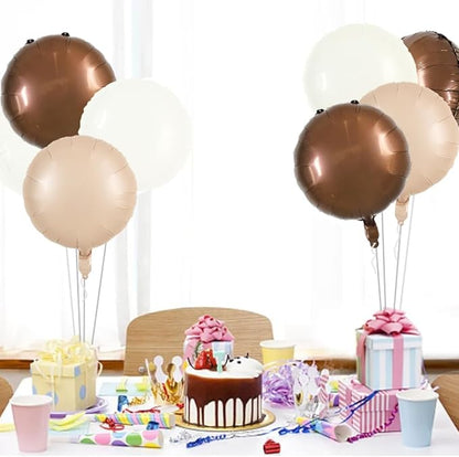 TONIFUL 30Pcs 18 Inch Large Cream White Round Shape Foil Balloons Big Brown Circle Helium Ballons for Thanksgiving Birthday Wedding Baby Shower Anniversary Engagement Party Decor Supplies