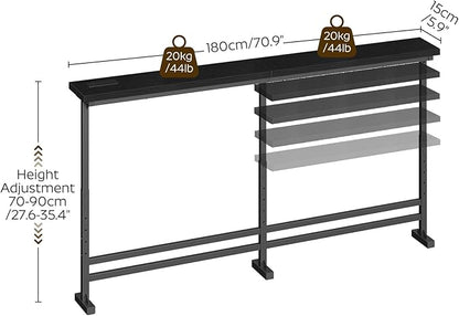 70.9" Console Table with Adjustable Height (27.6"-35.4") and Power Outlet, Skinny Behind Couch Table, Narrow Long Sofa Table for Living Room, Hallway, Entryway, Black CT08UBB