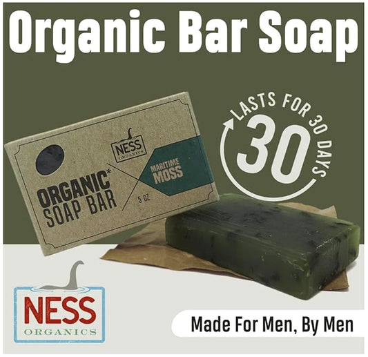 Ness Mens Soap Bar - Maritime Moss Scent - Natural Soap For Men - Mens Bar Soap With Organic Ingredients & Essential Oils - Moisturizing Bar Soap - Handmade In The USA, Cruelty Free, Vegan - 3 Pack