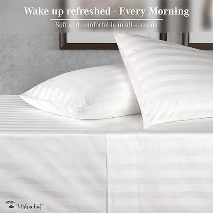 URBANHUT 800 Thread Count Egyptian Cotton California King Damask Striped Sheets Set (4 Pc) - Ultra Soft & Smooth, Thick & Crisp Sateen Weave Calking Striped Bedsheets, Fits Upto 16" Mattress - White
